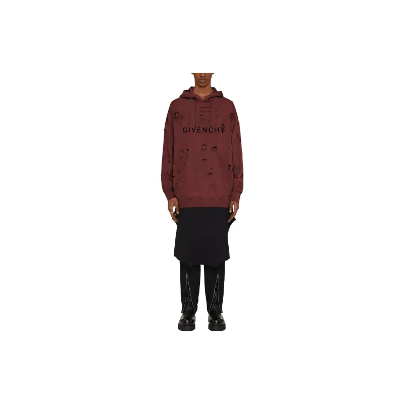 GIVENCHY FW23 Hoodie In Destroyed Fleece Sweatshirt Men's Red-1
