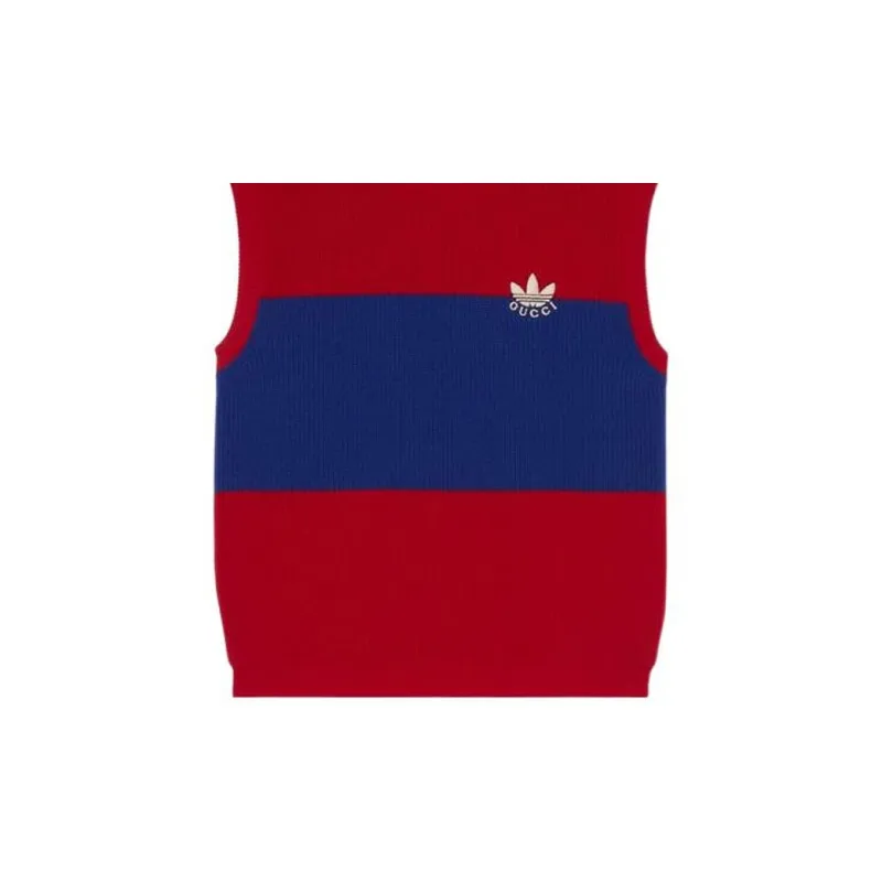 GUCCI X Adidas Originals FW22 Embroidered Colorblock Crew Neck Sleeveless Sweater Red-6