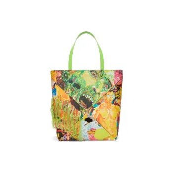LOEWE Cow Leather Tote Bag Shopping Bag Handbag Extra Large Women's Active Green & Multicolor