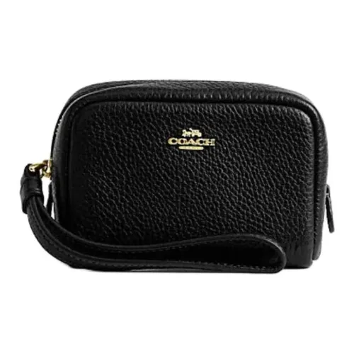 COACH Cow Leather Clutch Wrist Bag Regular Women's Black