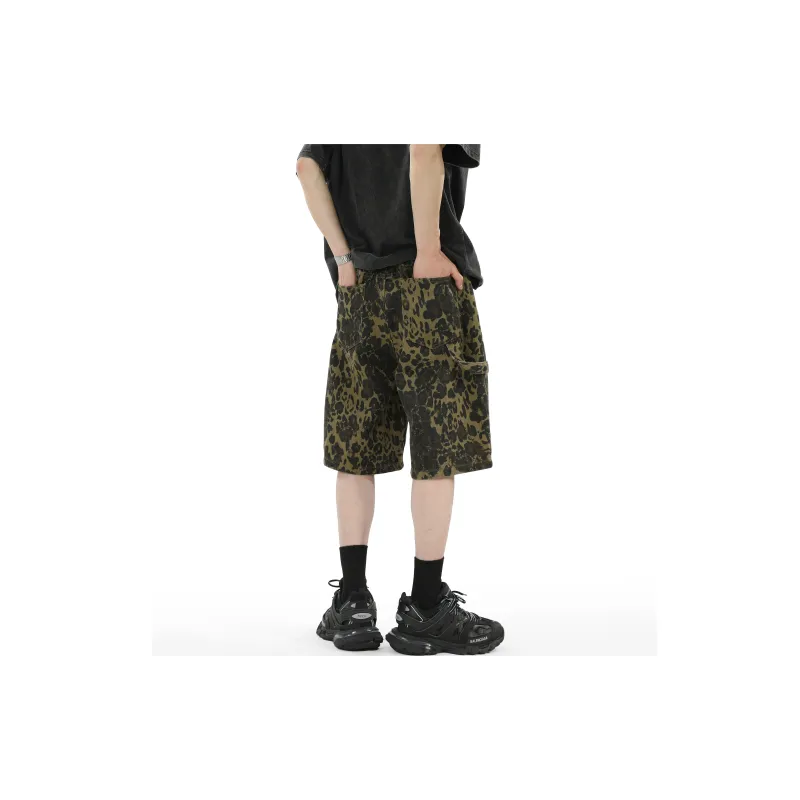 JCUI Denim Shorts Unisex Leopard Print-7