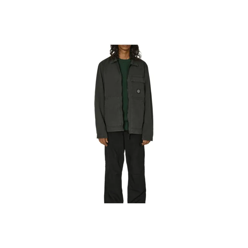 STONE ISLAND Logo Patch Zipped Overshirt-4
