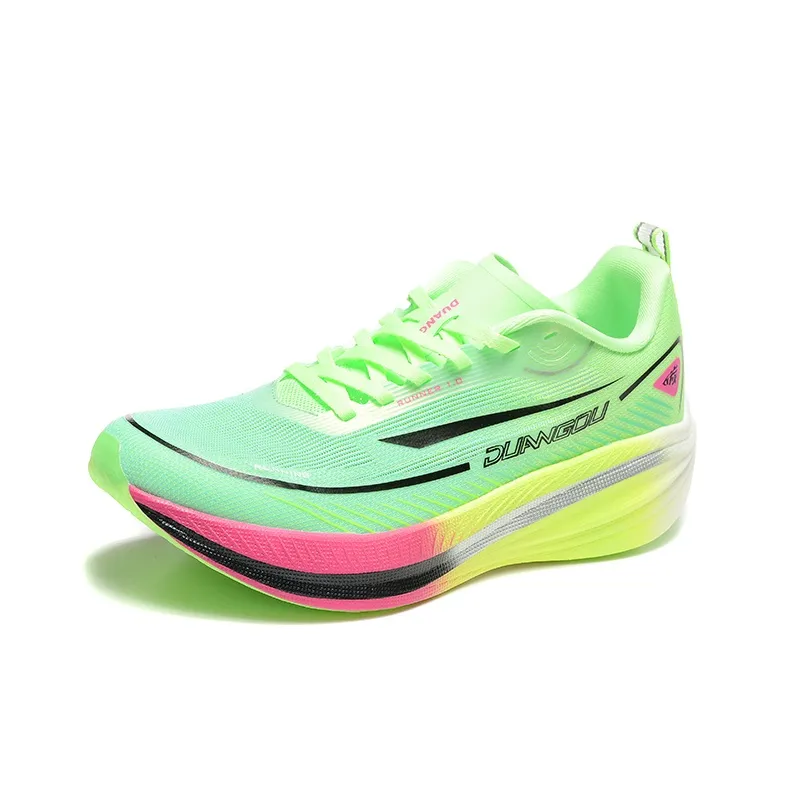 DUANGOU Running Shoes Unisex Low Top Neon Green/Black Pink/Mismatched Color-3