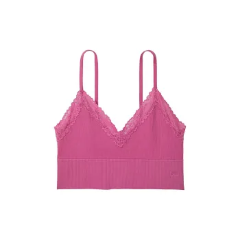 Victoria's Secret PINK Bralette Tops Seamless Rib Unlined Longline Lette/MM Bra Women's Midnight Fuchsia