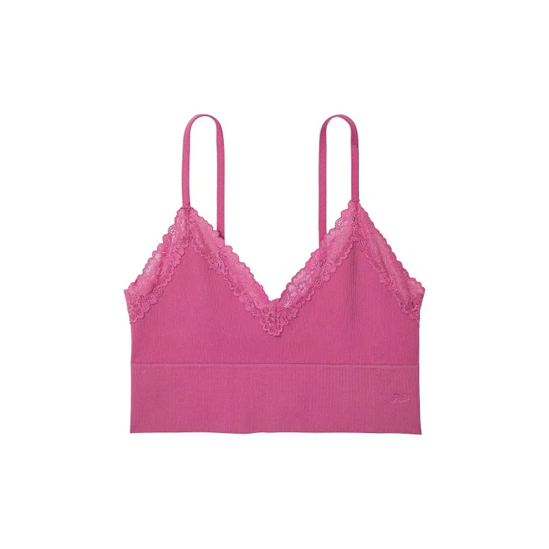 Victoria's Secret PINK Bralette Tops Seamless Rib Unlined Longline Lette/MM Bra Women's Midnight Fuchsia-0