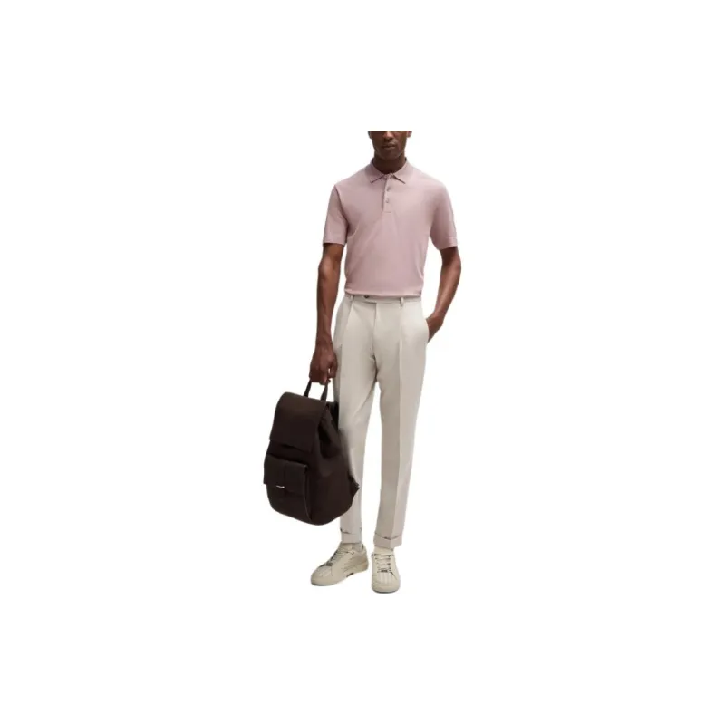 HUGO BOSS In Cotton And Silk With Corduroy Effect Polo Shirt Men's Pink-1