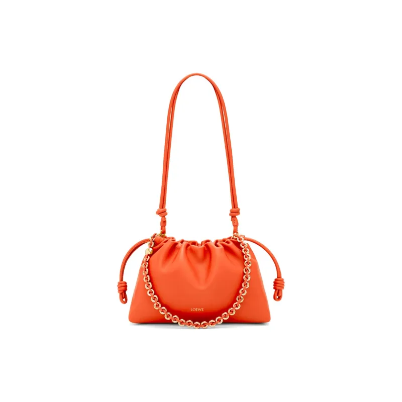 LOEWE Flamenco Soft Nappa Sheep Leather One Shoulder Crossbody Clutches Medium Size Women's Vibrant Orange-5