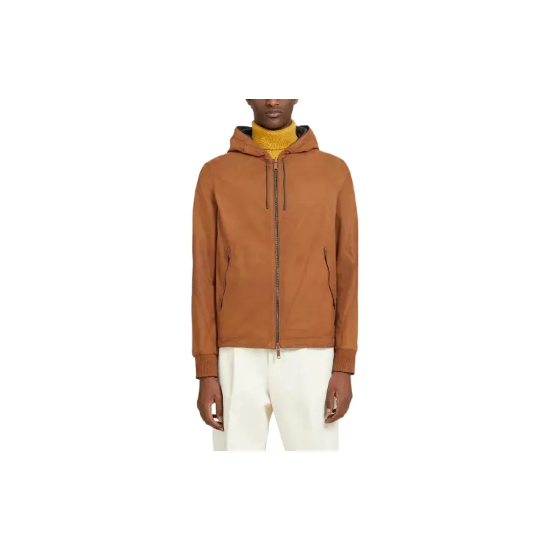 Zegna Leather Jacket Men's Red Brown-2