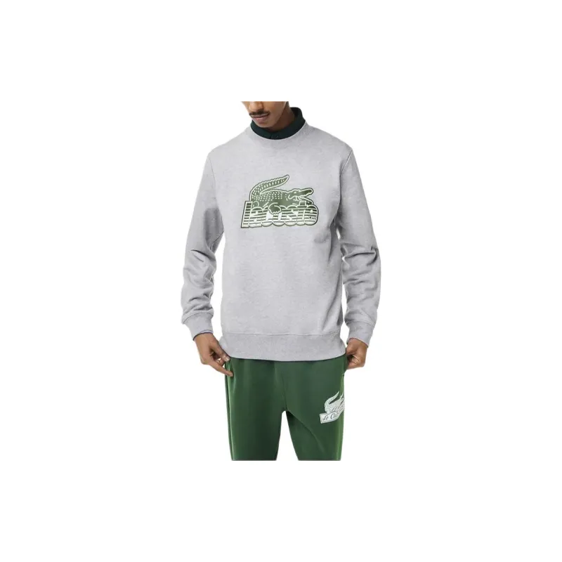 LACOSTE Round Neck Unbrushed Fleece Sweatshirt Men's Silver Ceramic-2