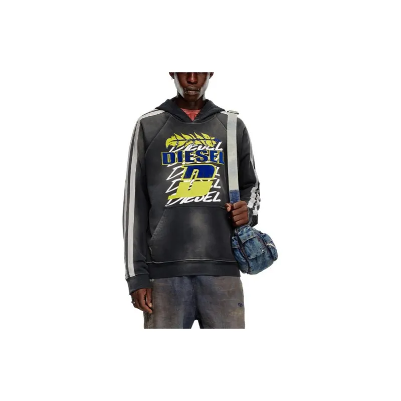 DIESEL Logo Printed Striped Hoodie-1