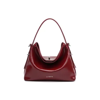 LA FESTIN Top Grain Cow Leather Shoulder Bag Regular Women's Raffia Red/Night Black