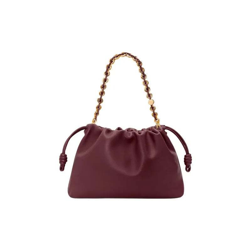 LOEWE Flamenco Soft Nappa Sheep Leather Clutch Tubas Women's Burgundy-6