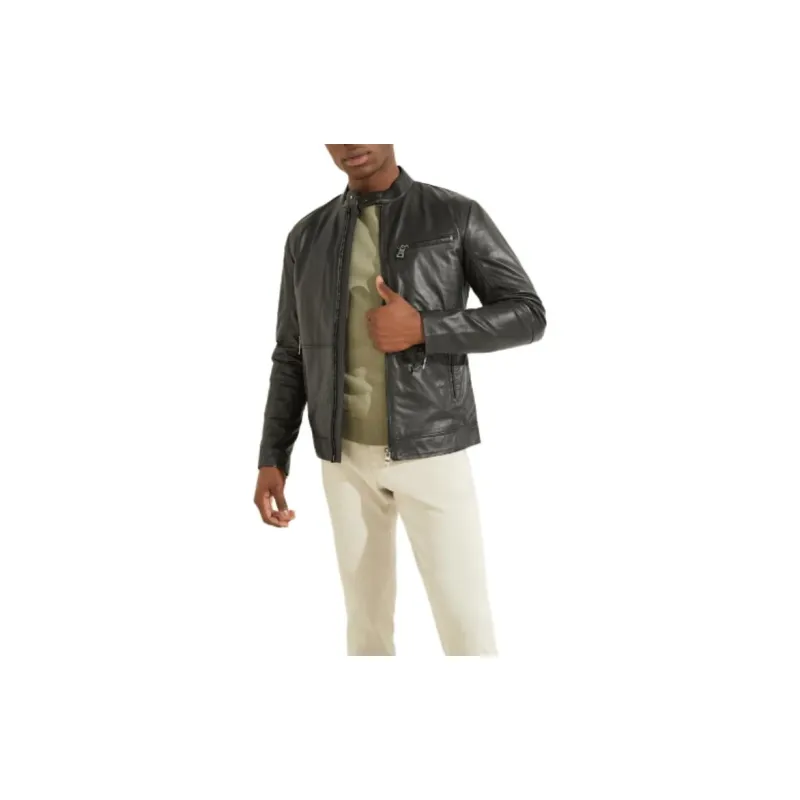 GUESS Leather Biker Jacket Jackets Coats Men's Black-1