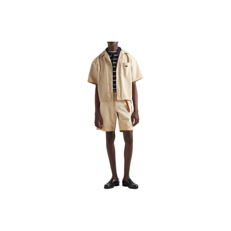 PRADA Short Sleeved Shirt In Worn Bull Denim Shirt Men's Natural-1