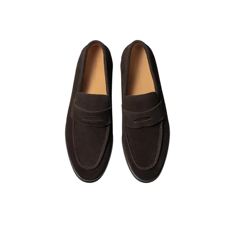 THOM WILLS British Style Fashion Versatile Slip on Casual Shoes Men's Coffee-2