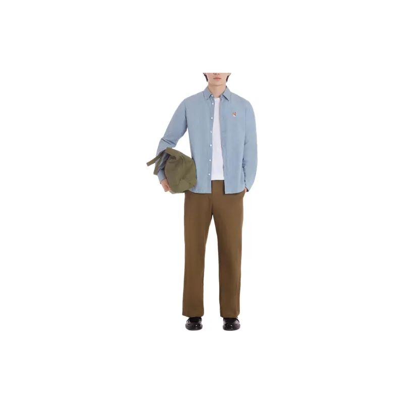 Maison Kitsune Fox Head Patch Denim Shirt-2