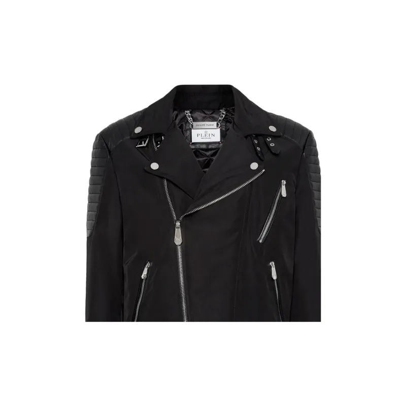 PHILIPP PLEIN Padded detail Leather Biker Jacket-4