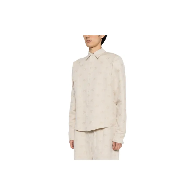 OFF WHITE Logo jacquard Cotton linen Shirt-3