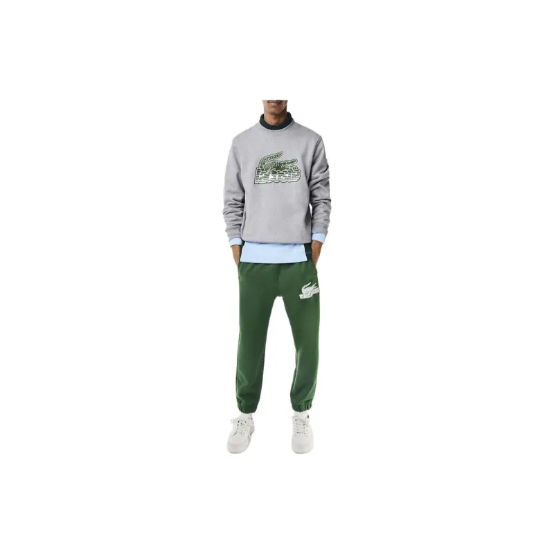 LACOSTE Round Neck Unbrushed Fleece Sweatshirt Men's Silver Ceramic-1