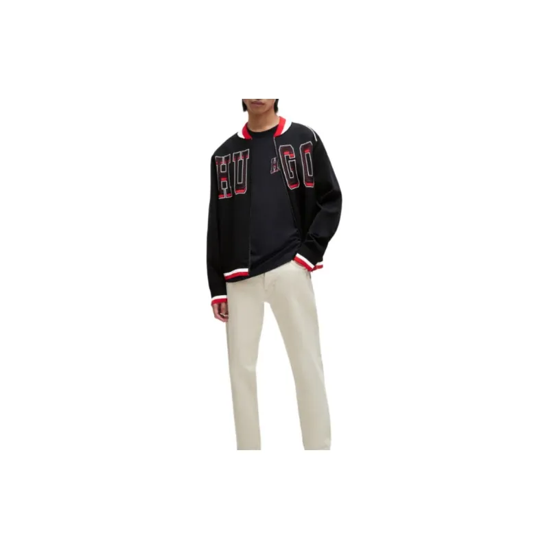 HUGO BOSS Relaxed Fit Bomber Jacket With Sporty Logo Jackets & Coats Men's Black-1