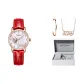 Rose Gold White-Red Leather Strap