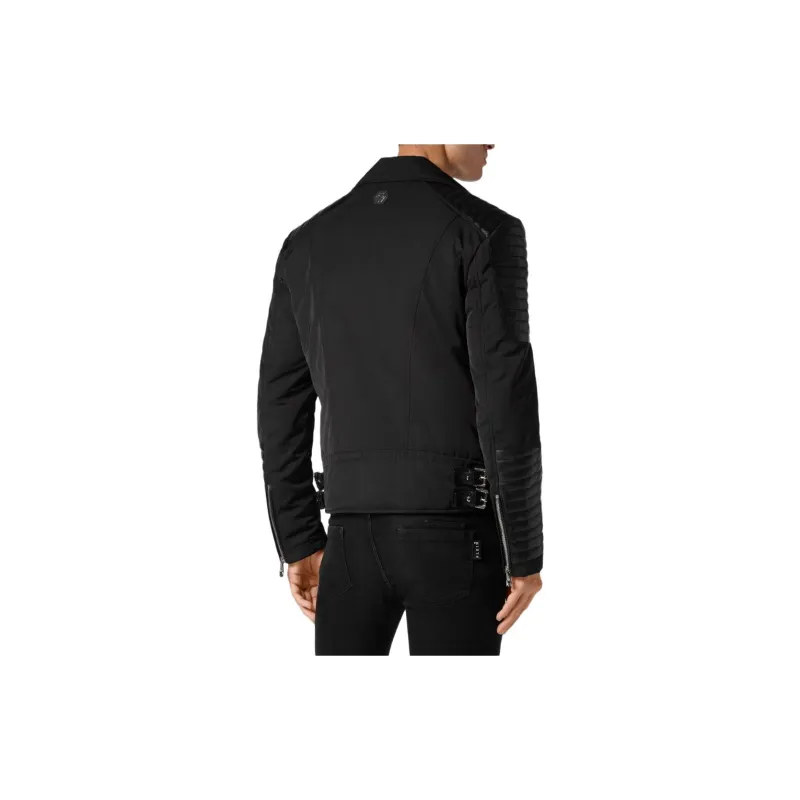 PHILIPP PLEIN Padded detail Leather Biker Jacket-3