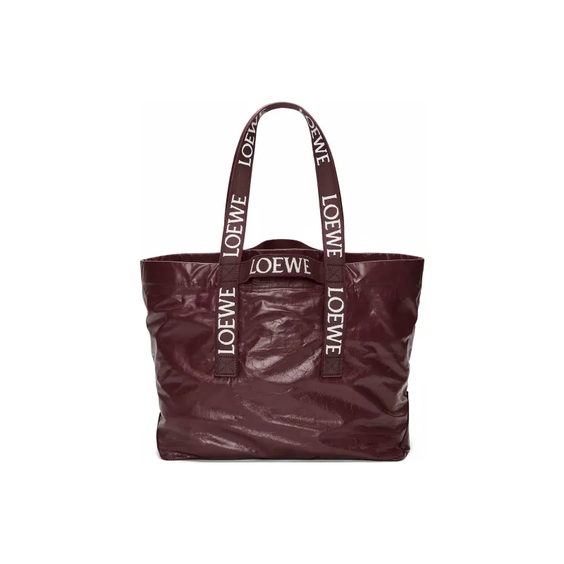 LOEWE Cow Leather Tote Bag Shopping Bag Shoulder Bag Handbag Men's Burgundy-0