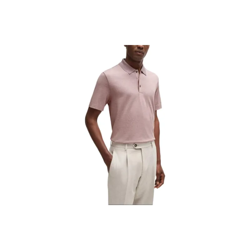 HUGO BOSS In Cotton And Silk With Corduroy Effect Polo Shirt Men's Pink-3