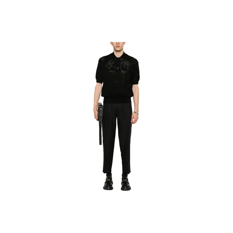 Alexander McQueen Open Knit Short Sleeved Polo Shirt-1