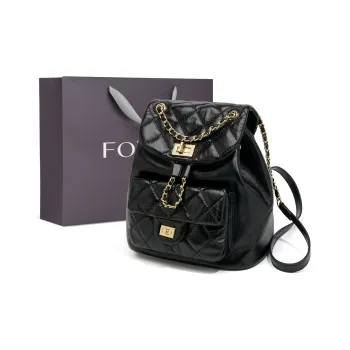 FOXER Cow Leather Versatile Backpack Diamond Pattern Backpack Regular Women's Black