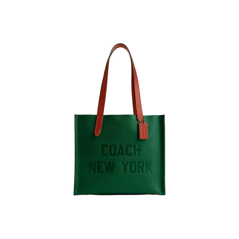 COACH Relay Pebble Grain Leather Tote Bag, Shopping Bag, Handbag, Shoulder Bag Men's Green-0