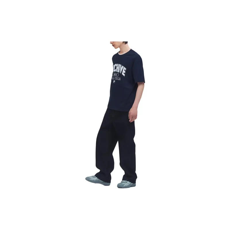 FILA Drop Shoulder Sleeve T Shirt Unisex Navy Blue-3