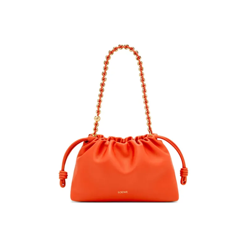 LOEWE Flamenco Soft Nappa Sheep Leather One Shoulder Crossbody Clutches Medium Size Women's Vibrant Orange-1