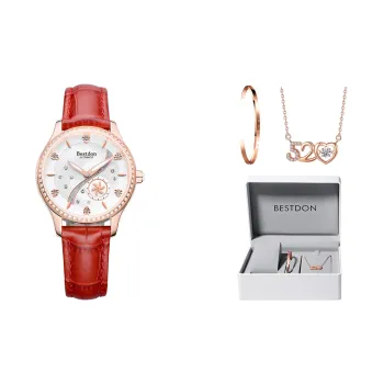 Bestdon Mechanical Movement Genuine Leather Strap Watch Women's Watch White Dial