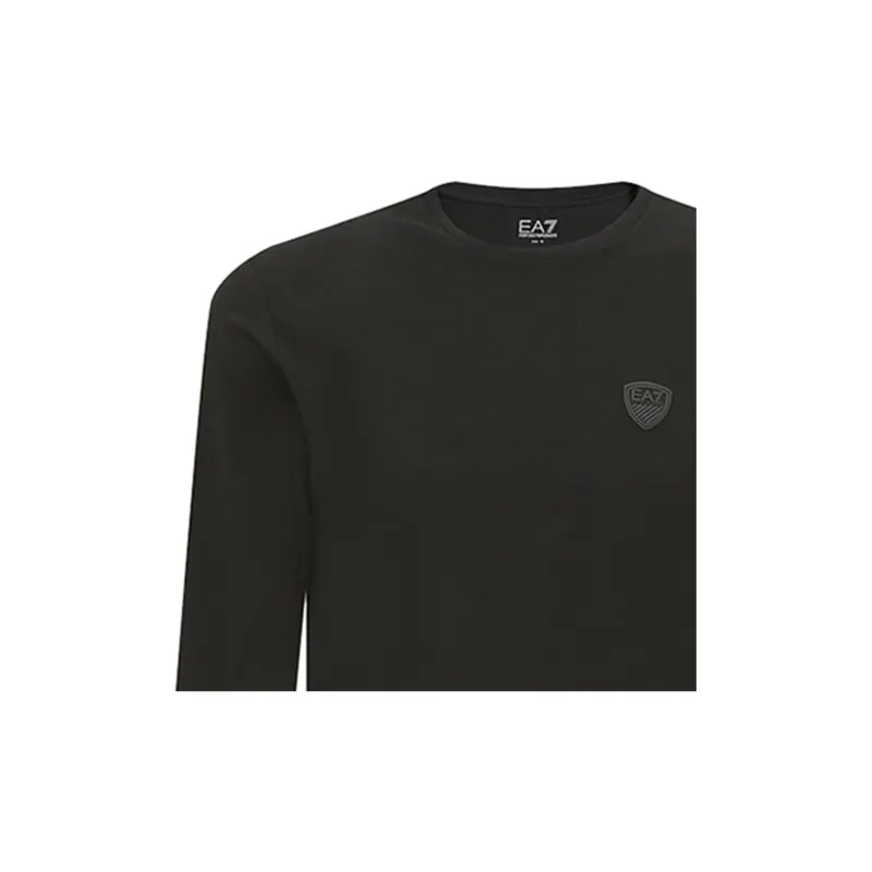 EMPORIO ARMANI Chest Logo Solid Color Long Sleeved T Shirt Men's Black-3