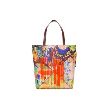 LOEWE Cow Leather Tote Bag Shopping Bag Handbag Extra Large Women's Dark Burgundy Red & Multicolor