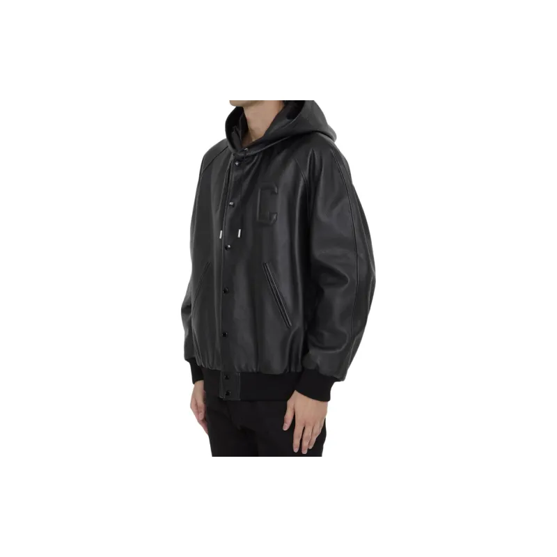 CELINE Leather Drawstring Bomber Jacket-3