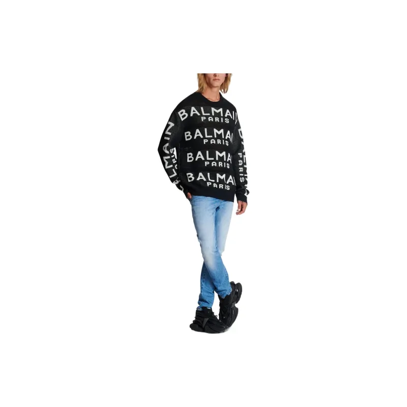 BALMAIN Logo Intarsia Crewneck Knit Jumper-3