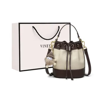 VINEY Cow Leather Bucket Bags One Shoulder Handbags Regular Women's Ecru & Coffee