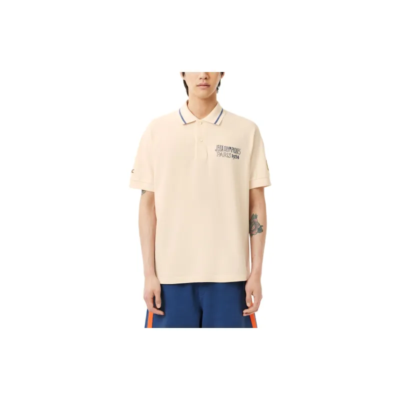 LACOSTE Olympic Co-branded Edition Polo Shirts Men Beige-1