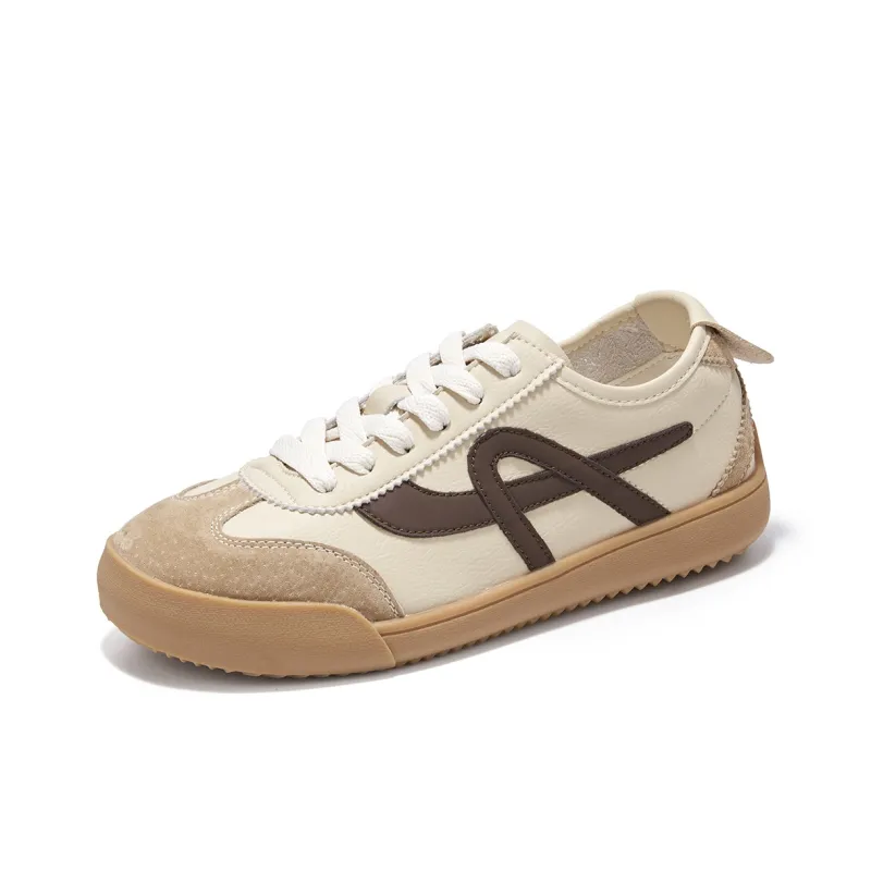 JOSINY Versatile Lightweight Soft Sole Flat Shoes Sports White Sneakers Low Top Lace Up Casual Shoes Women's Brown-1