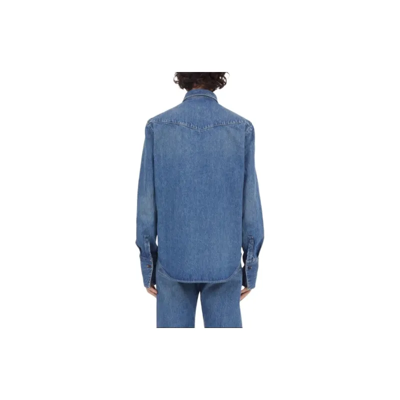 FERRAGAMO Long Sleeved Denim Shirt Denim Jacket Men's Blue-3