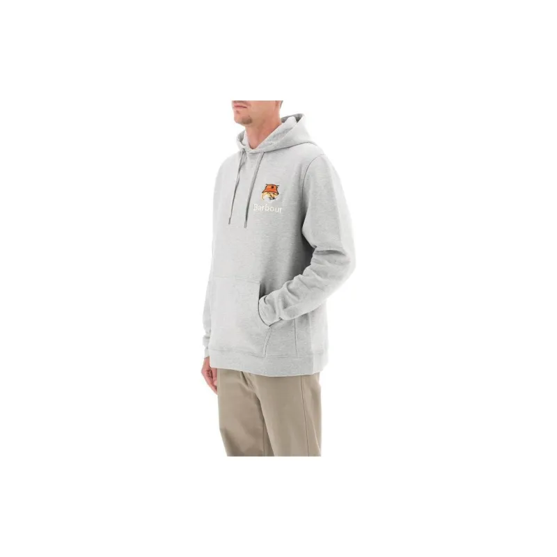 BARBOUR X Maison Kitsuné Logo embroidered Cotton Hoodie-1