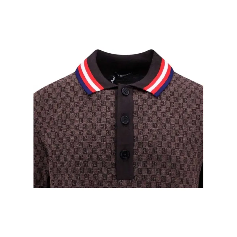 BALMAIN Monogram Pattern Merino Polo Shirt-2