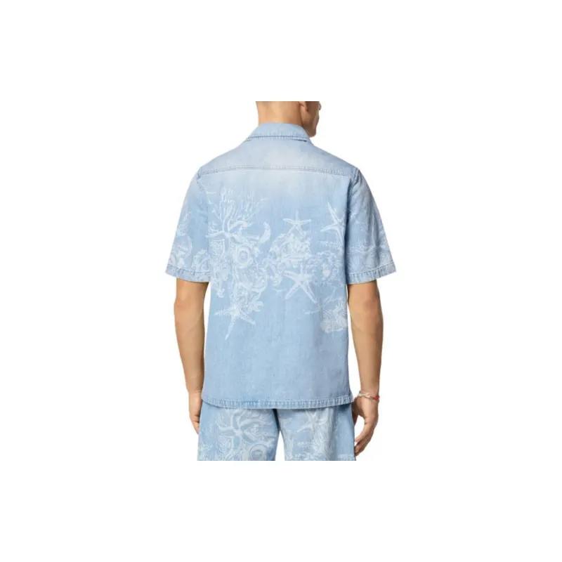 VERSACE Barocco Sea Short Sleeved Denim Shirt-2
