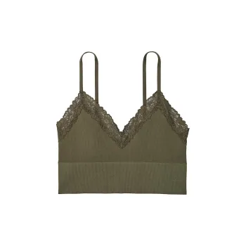 Victoria's Secret PINK Bralette Tops Seamless Rib Unlined Longline Lette/CNO Bra Women's Olive