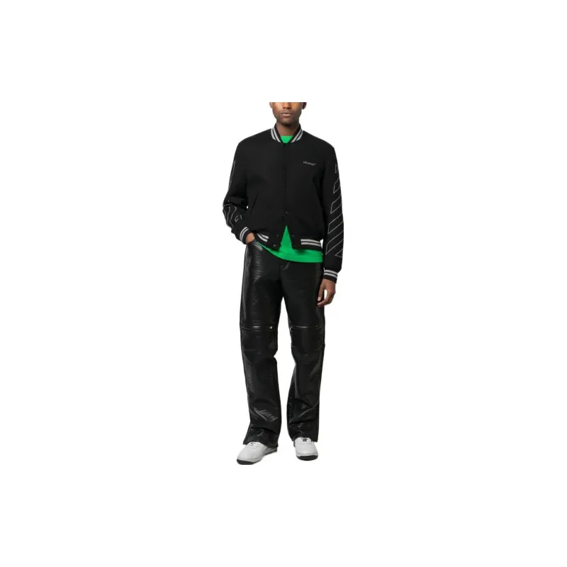 OFF WHITE Diagonal Outline Logo Embroidered Wool Varsity Jacket-1