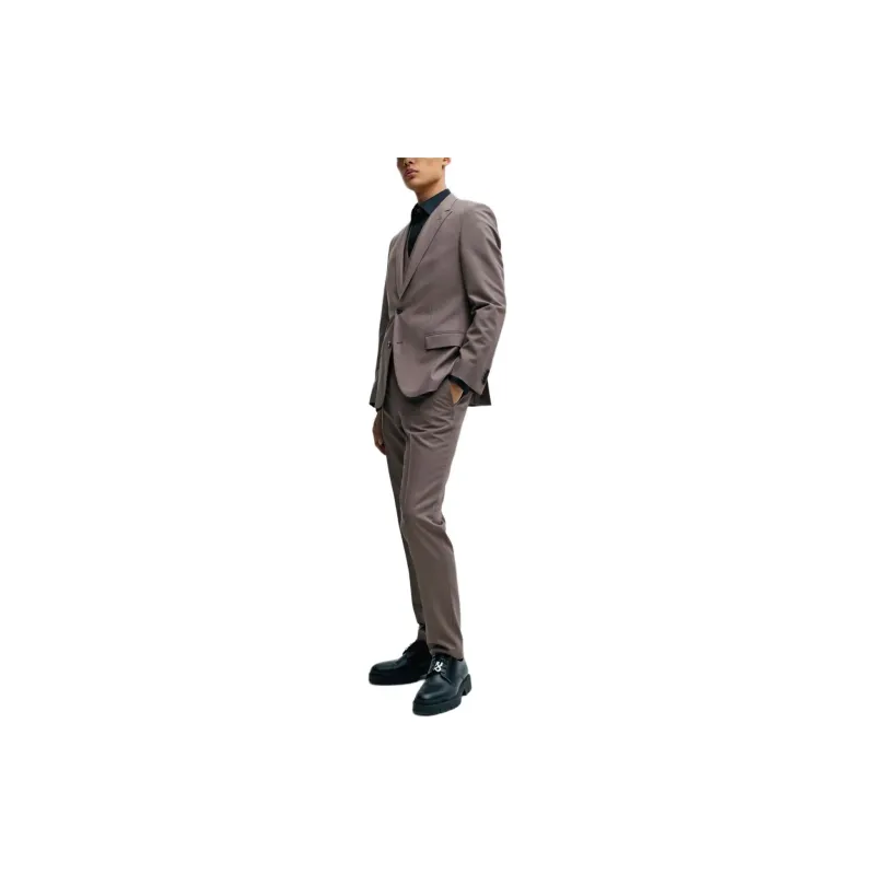 HUGO BOSS Three-Piece Slim-Fit Suit With Double-Breasted Waistcoat Business Suits Men's Light Brown-3