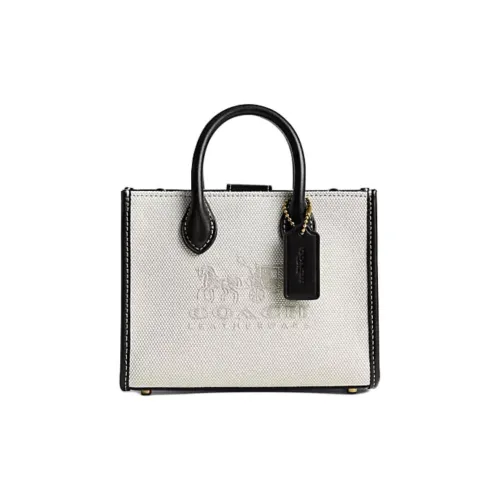 COACH Ace Canvas With Refined Leather Shoulder Bag, Crossbody Bag, Handbag Trumpets Women's White & Black