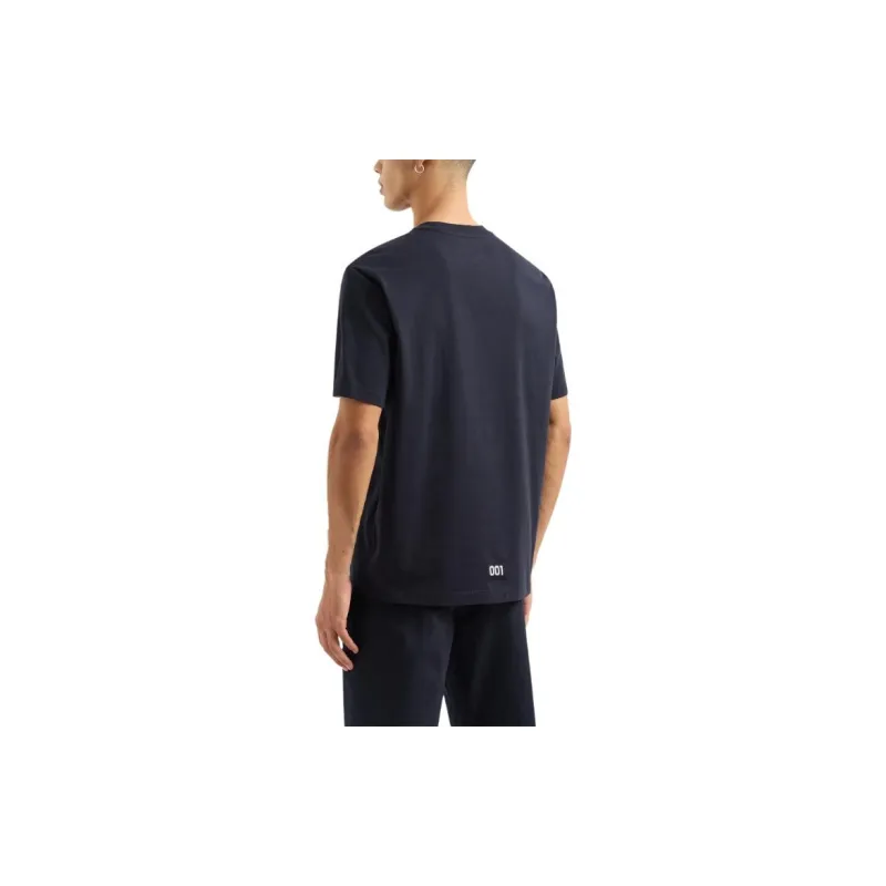 ARMANI EXCHANGE Solid Color Logo Embroidered Crew Neck Short Sleeved Shirt T Shirt Men's Marine Blue-2